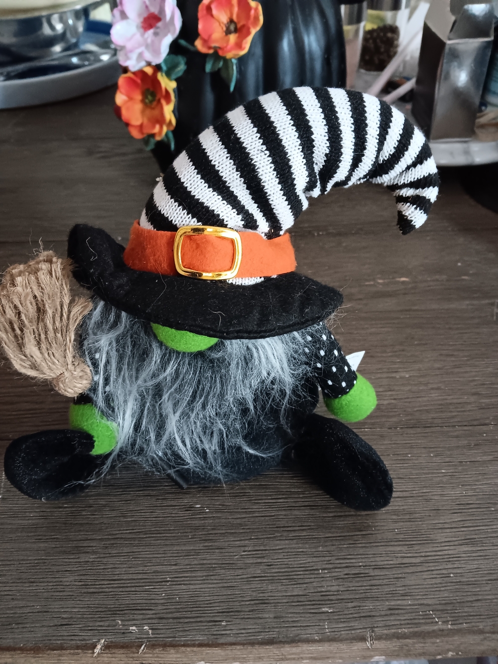 Halloween Witch Gnome Doll Plush - Black, White & Green